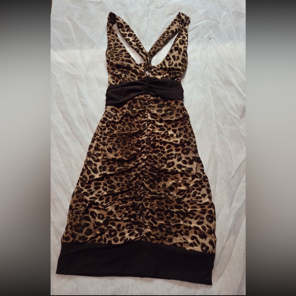 Rare Y2K Body Central Leopard Print Dress with straps that cross from the back
